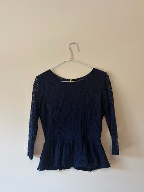 Forever 21 Navy Lace Peplum Blouse